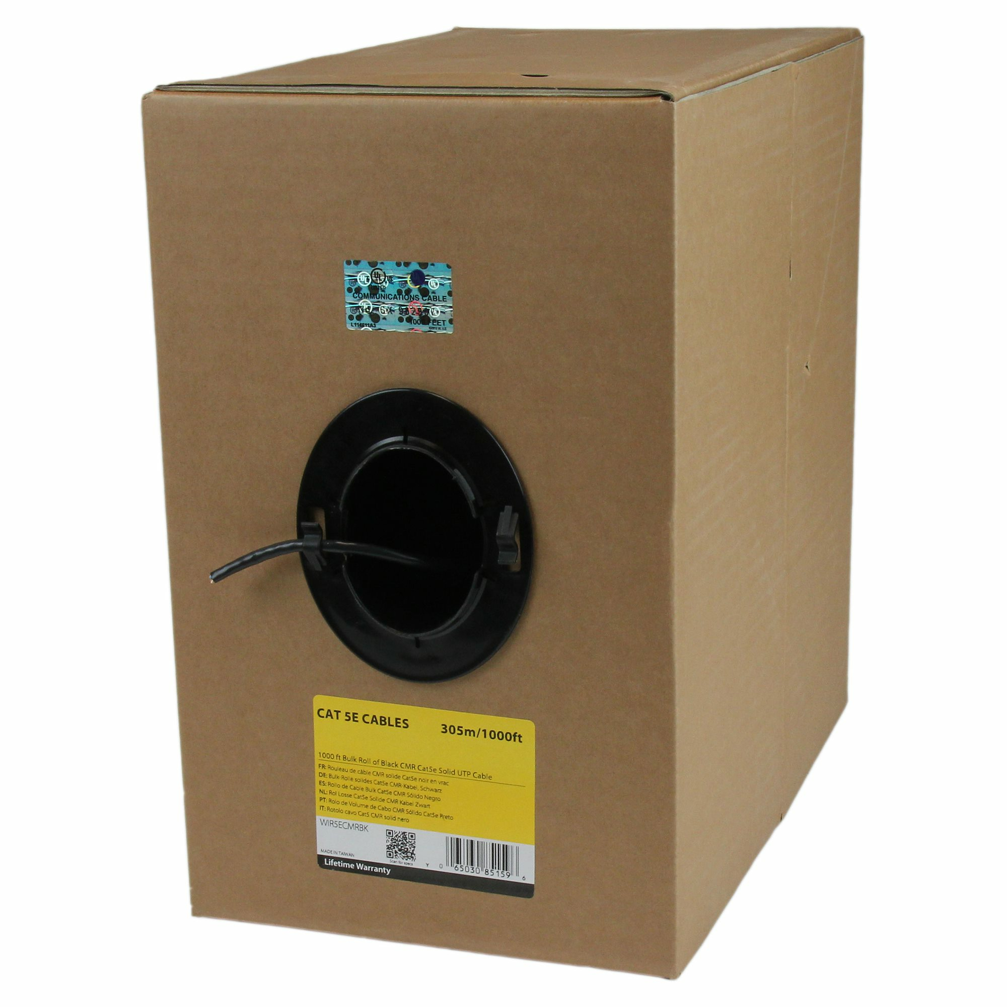 Bobina de Cable de Red Ethernet Cat5e a Granel - 304,8m - Sólido - CMR - Negro - Se Ajusta a TAA