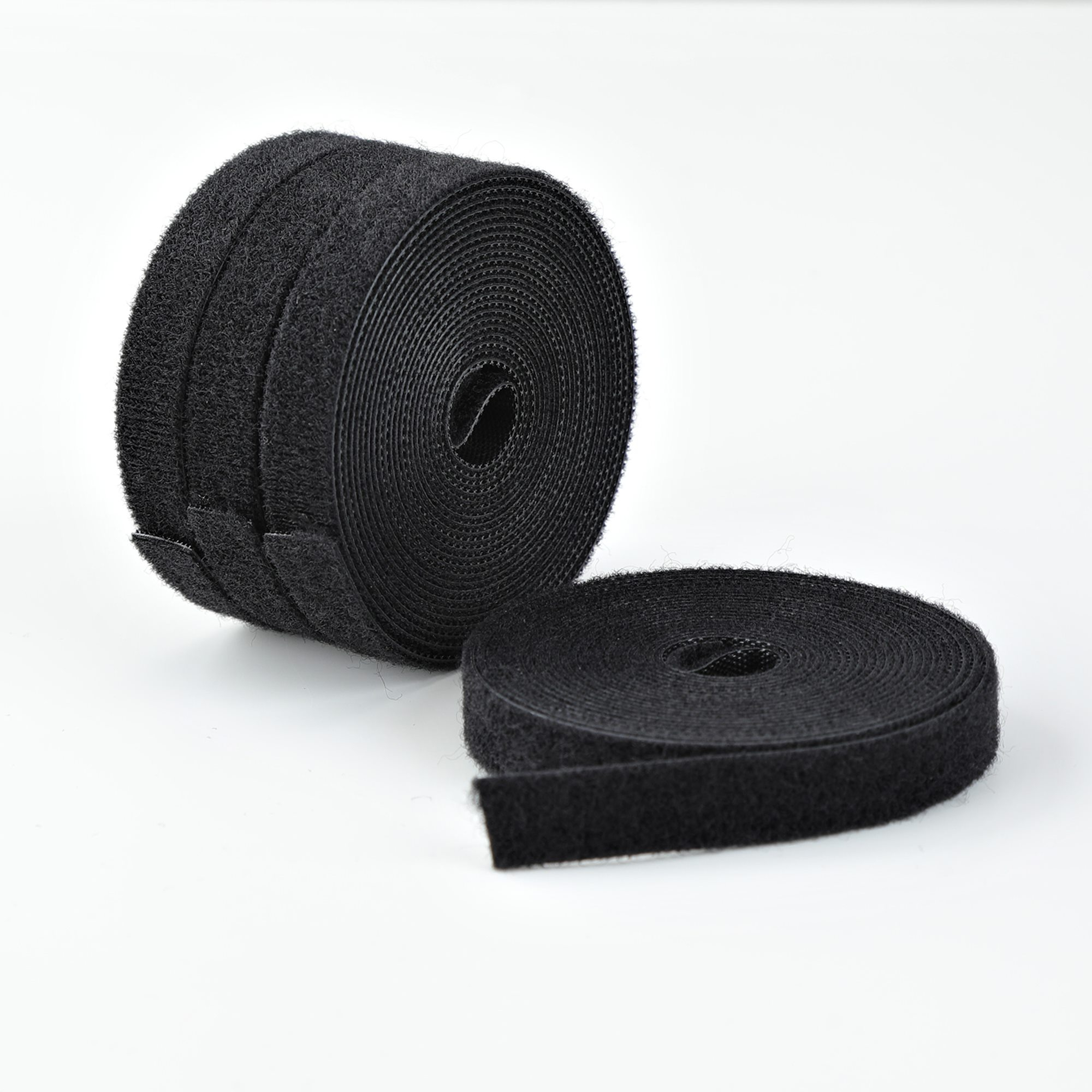 Paquete de 4 Bobinas de 4,6m de Bridas de Gancho y Bucle - 1,27cm de Ancho - Color Negro - Bridas Reutilizables - Bridas Sujetacables - Bridas Ajustables de Tela - De Cortar - A Granel