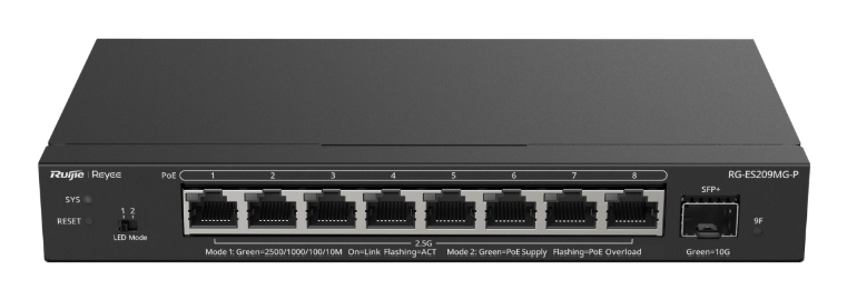 RG-ES209MG-P switch Gestionado L2 2.5G Ethernet (100/1000/2500) Energía sobre Ethernet (PoE) Negro