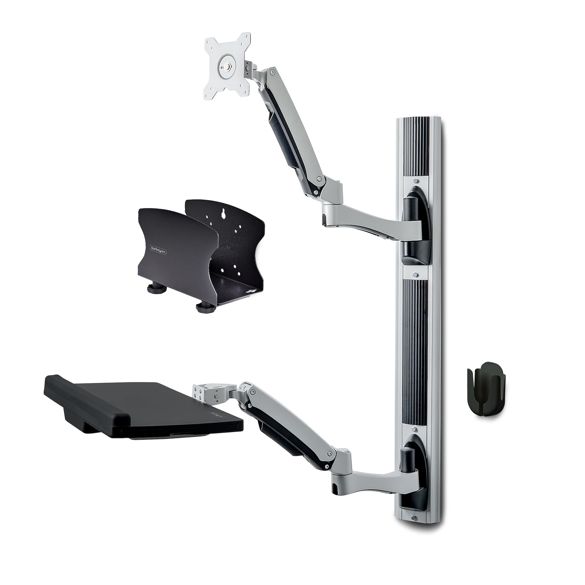 Estación de Trabajo Soporte de Pared para Monitor VESA de 27 Pulgadas (10kg) con Bracket para CPU / Ordenador y Bandeja para Teclado y Ratón - con Brazo Articulado para Monitor