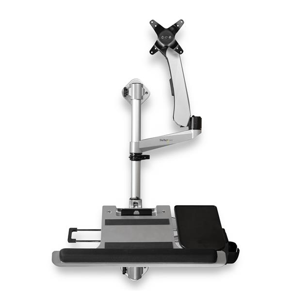 Estación de Trabajo de Montaje en Pared - para 1 Monitor - Premium - Escritorio Articulado Ergonómico de Pie con Brazo de Monitor de Altura Ajustable y Bandeja para el Teclado Acolchada - para Monitor VESA de 34 Pulgadas - Escritorio Plegable de Pared