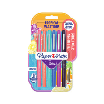 Flair Tropical Bolígrafo de gel con tapa Medio Negro, Azul, Naranja, Rosa, Púrpura 6 pieza(s)