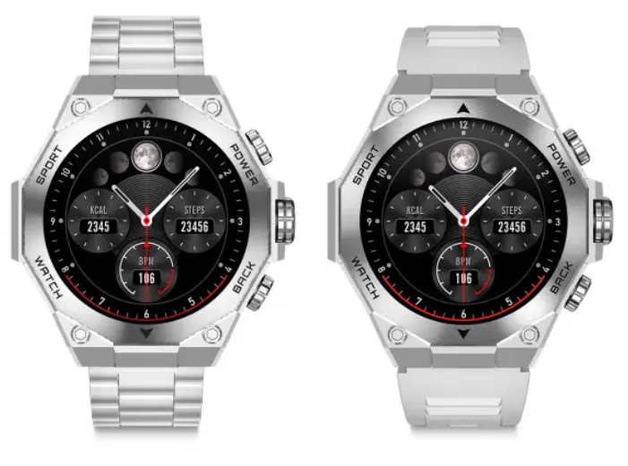 Smartwatch Titanium, Pantalla AMOLED 1,43", 2 correas, Aut. 5 días, Modos deporte y salud, Llamadas, Asistentes voz, Negro