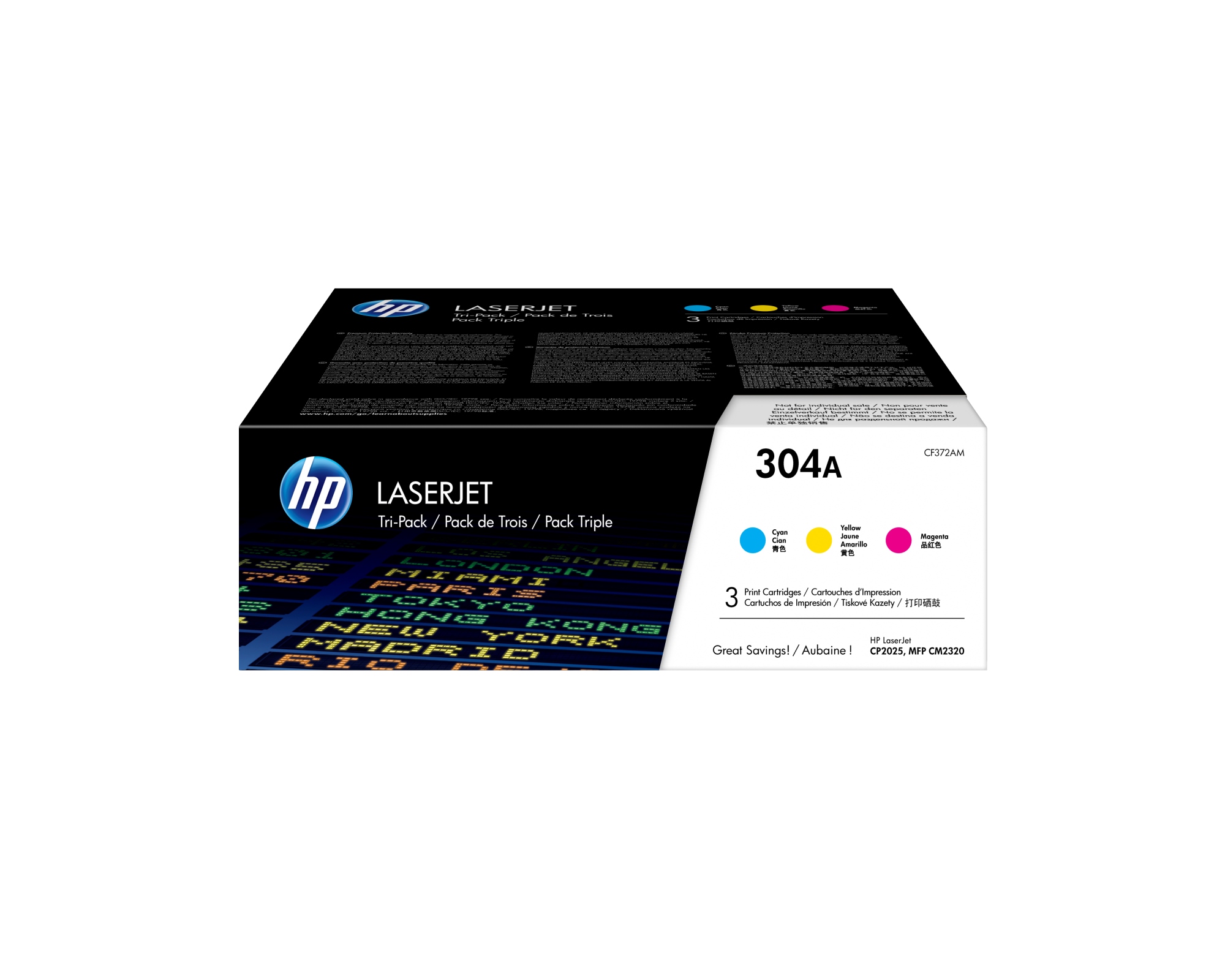 Pack de ahorro de 3 cartuchos de tóner original LaserJet 304A cian/magenta/amarillo