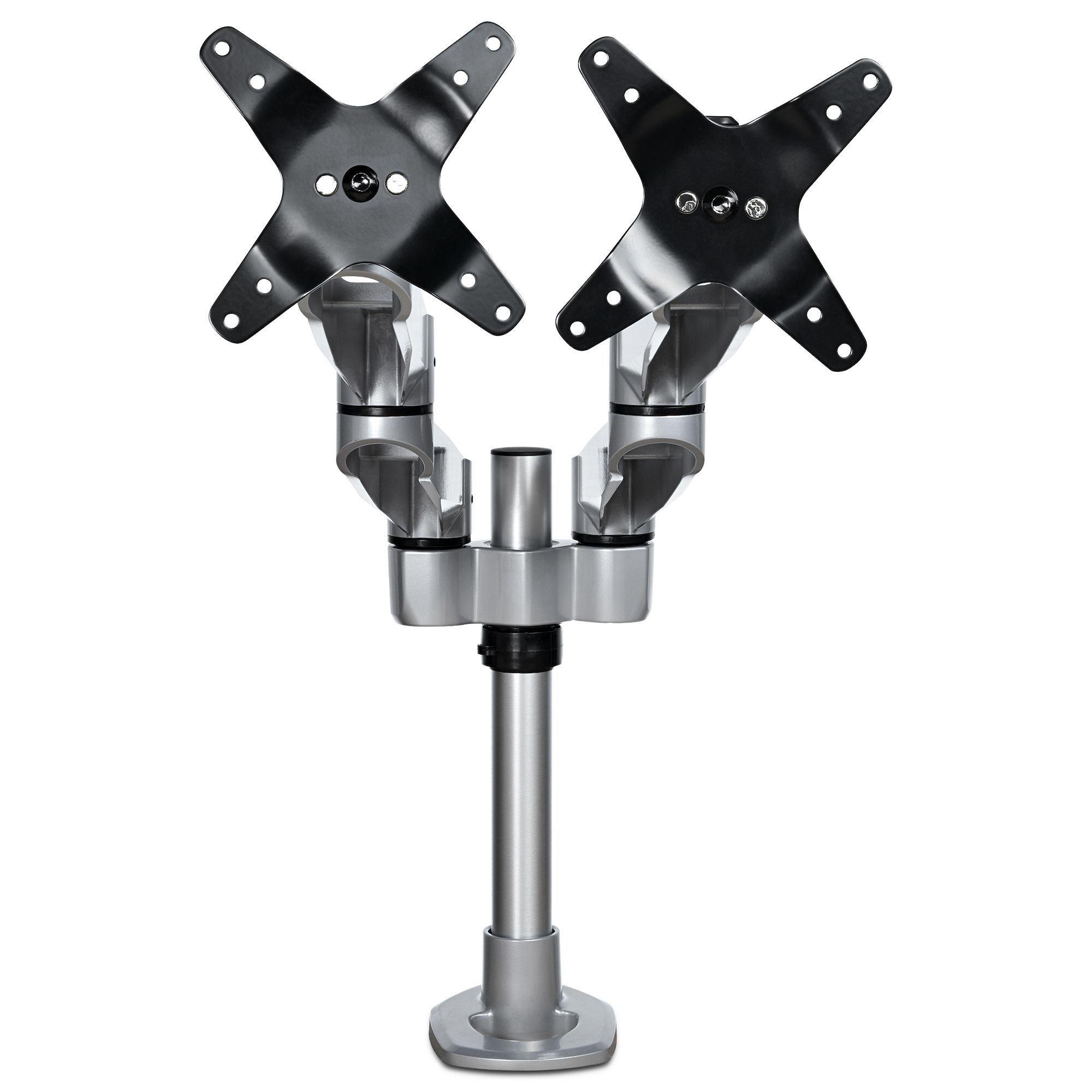 Brazo Articulado Prémium para Dos Monitores de hasta 27" (8Kg) - Soporte VESA de Altura Ajustable - Montaje Mordaza/Ojal en Escritorio - con Rotación, Inclinación y Giro - Plata