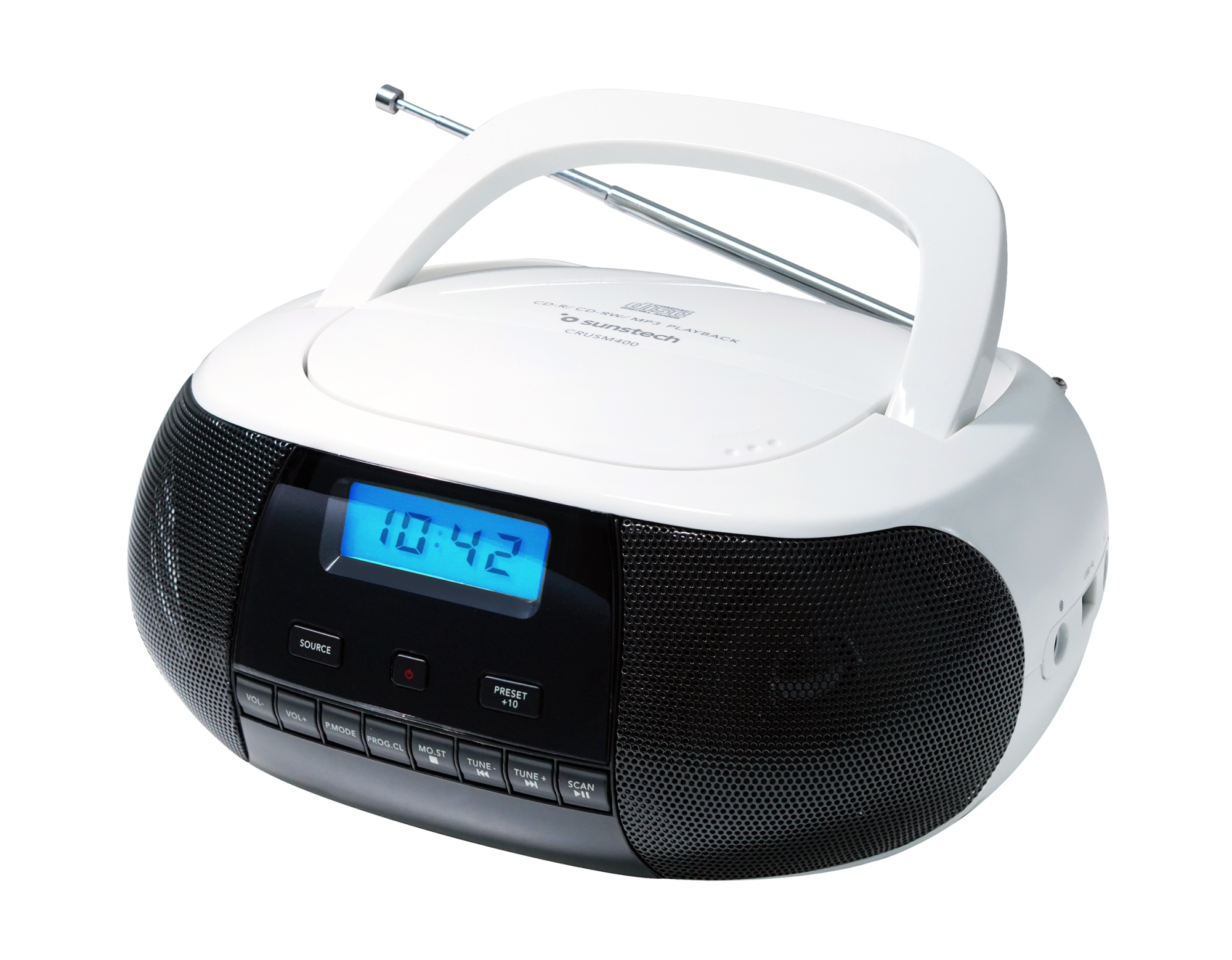 CRUSM400 Digital 2 W FM, PLL Negro, Blanco Reproducción MP3