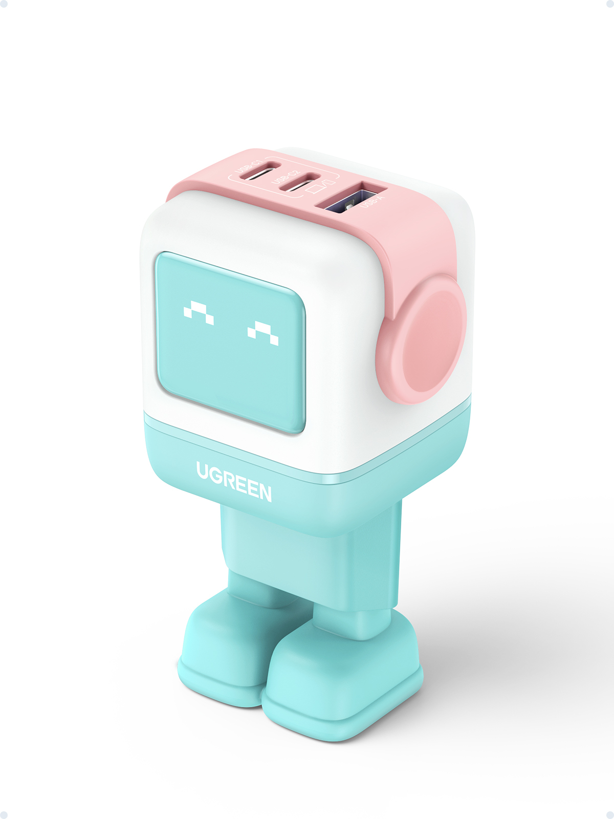 Uno RG 65W 3-Port GaN Fast Charger pink blue Ordenador portátil, Teléfono móvil, Portátil, Tableta, Teléfono Azul Corriente alterna Carga rápida Interior