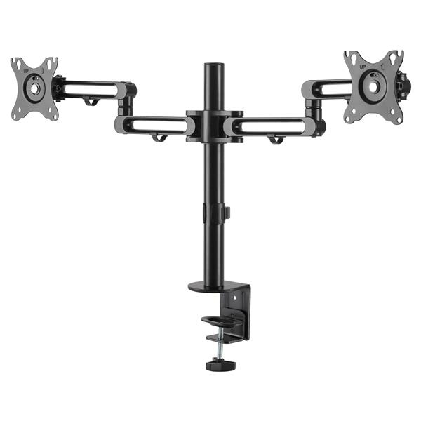 Soporte de Escritorio para 2 Monitores - Mordaza/Ojal para Escritorio - Brazo Articulado Ergonómico para Monitores de hasta 32" (8Kg) con Montaje VESA - Altura Ajustable/Inclinación/Giratorio/Rotación