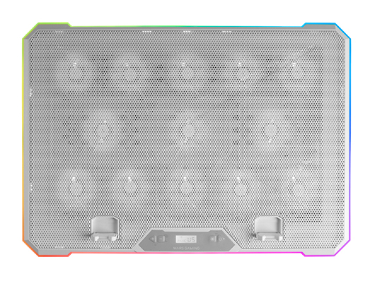 MNBC13, Base Refrigeradora y Stand para Portátiles Hasta 17, Iluminación ARGB 10 Modos, 13x Ventiladores con LED Blanco, Regulable 8 Posiciones, Pantalla LCD, Soporte Smartphone, Blanco