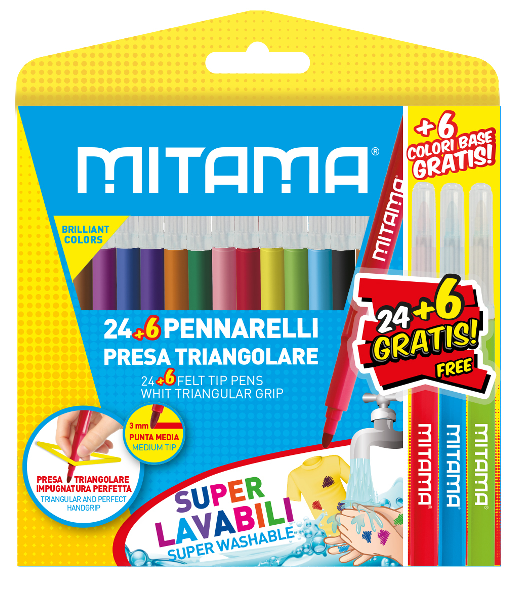 Pennarelli Super Lavabili Presa Triangolare pz. 24 marcador 30 pieza(s) Punta fina Multicolor