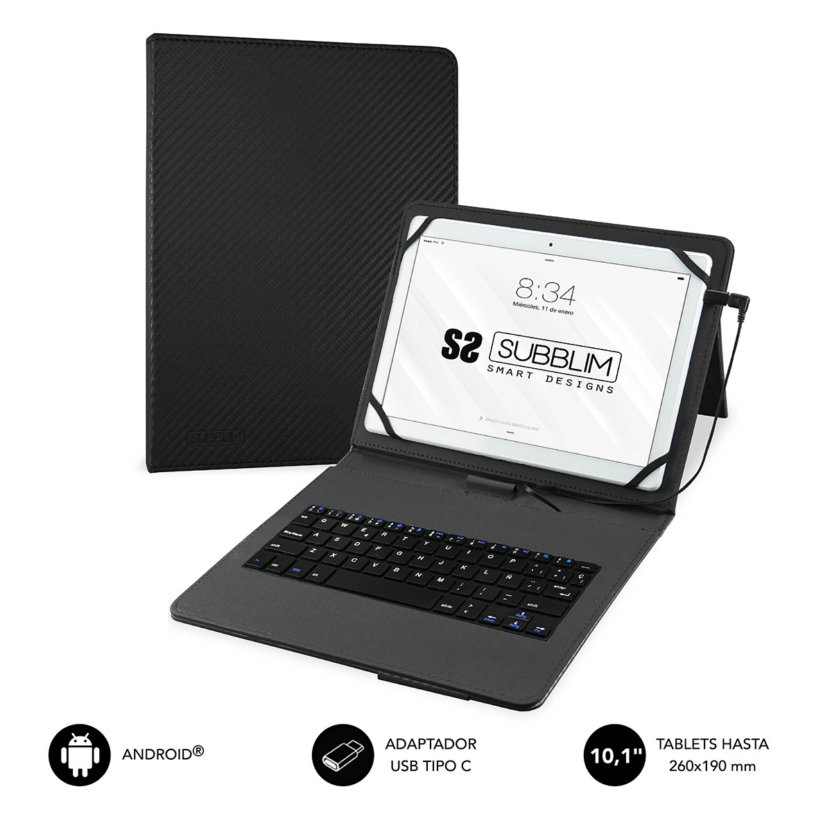 Funda con Teclado Micro USB - USB C KEYTAB PRO USB 10,1" Black