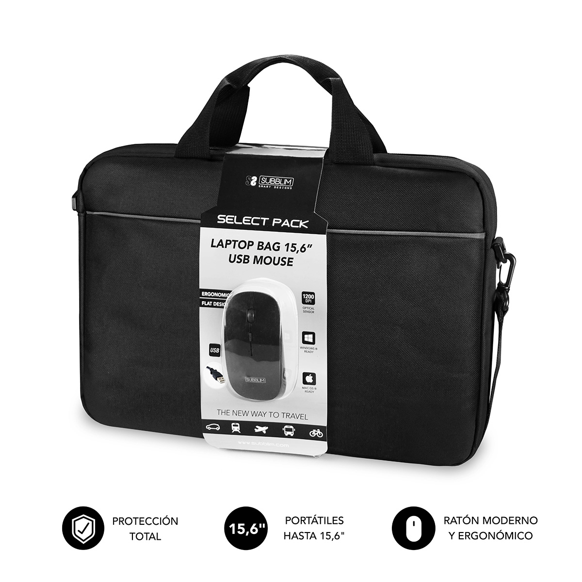 Maletín con Ratón Select Pack Wired Mouse USB + Laptop bag 15,6"