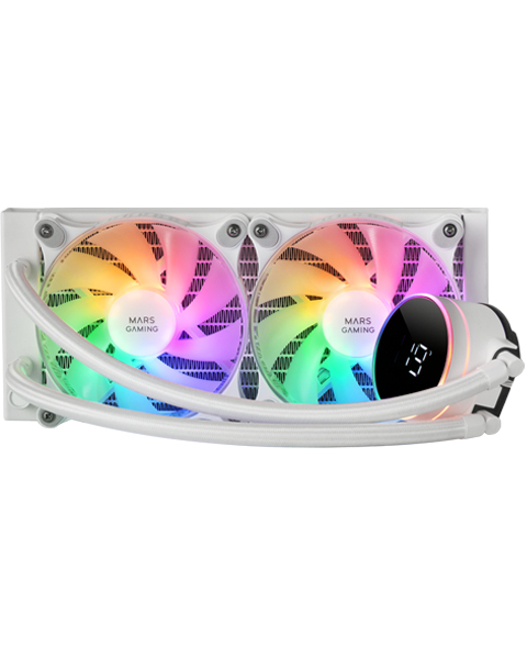 ML-LCD240, Refrigeración Líquida AIO, TDP 500W, 2x Ventiladores FDB ARGB 120mm, Pantalla LCD con Monitoreo de Temperatura, Bomba Opti-Chamber 3rd Gen, Multisocket Universal, Blanco