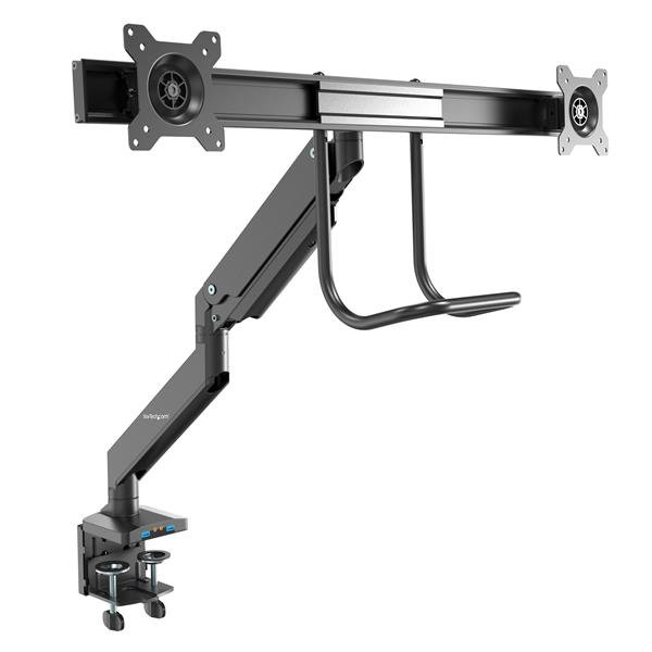 Brazo de Soporte de Montaje para 2 Monitores hasta 32" (8Kg) - con 2 Puertos USB 3.0 - con Instalación por Grommet o Mordaza para Mesa de Escritorio