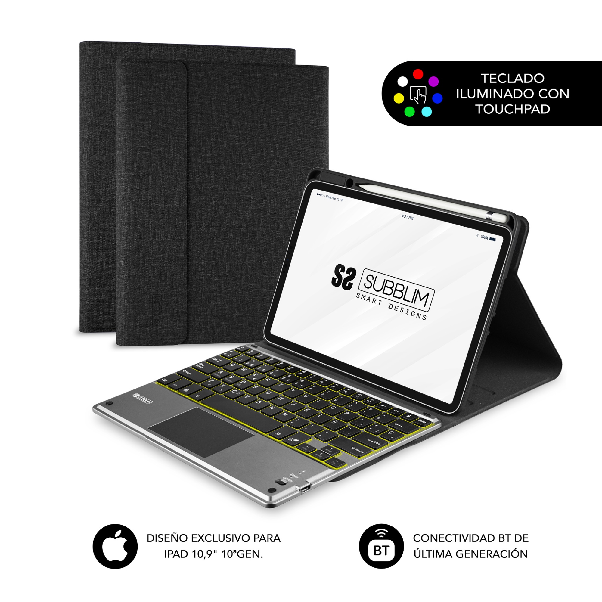 Funda Tablet KEYTAB ProBT Touchpad Ipad 10,9/11 10a/11a Gen NEGRA