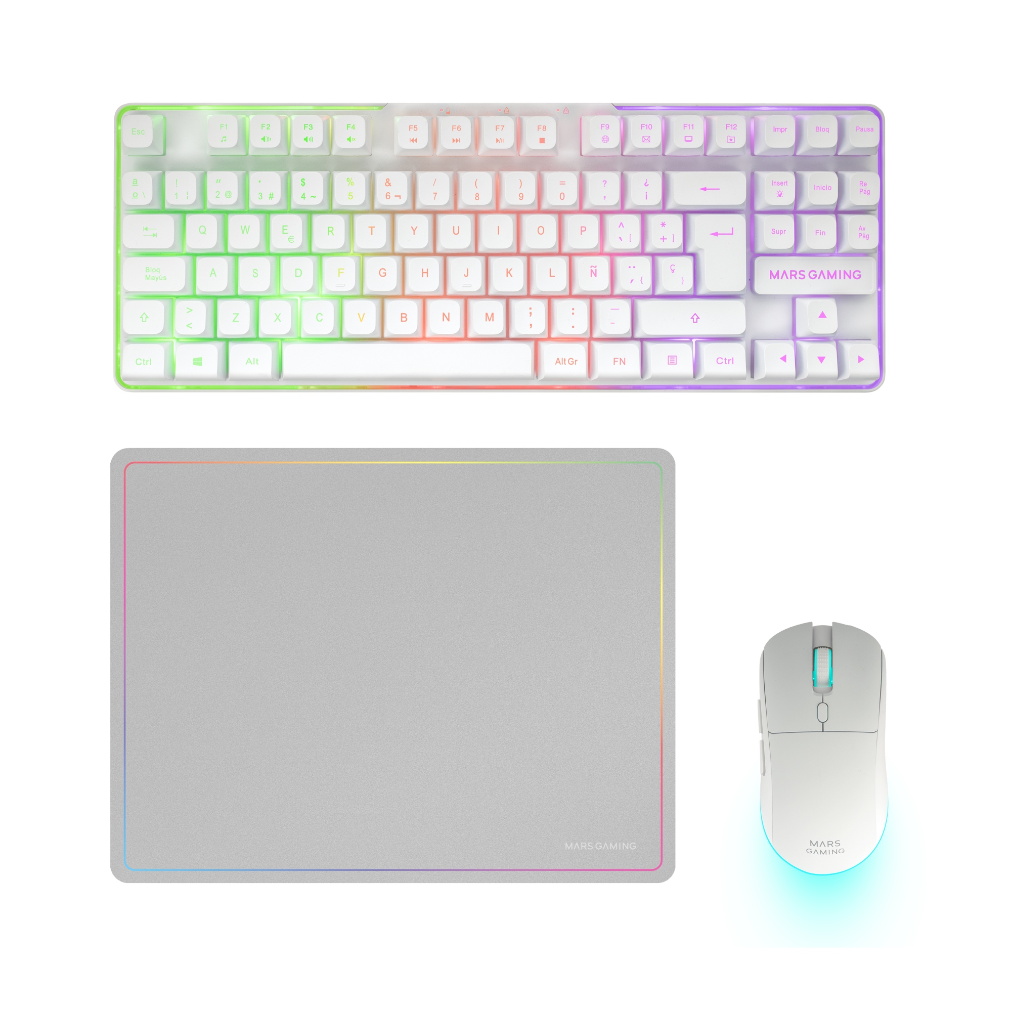 MCPWTKLWES teclado Ratón incluido Juego RF inalámbrica + USB QWERTY Español Blanco