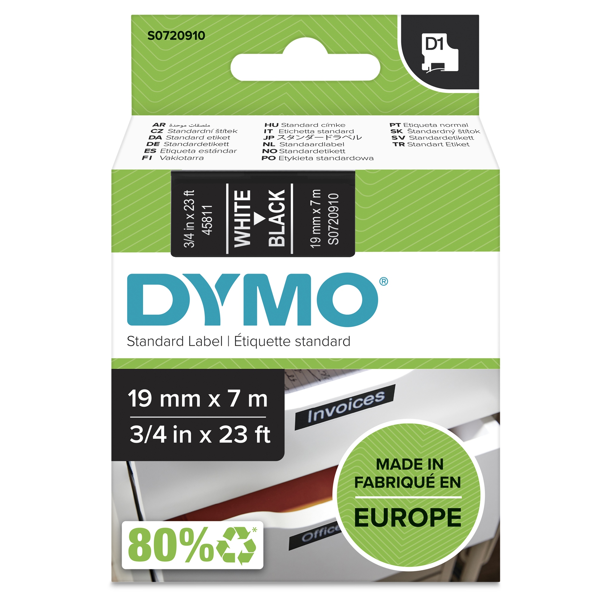 D1 etiquetas auténticas | impresión blanca sobre fondo negro | 19 mm × 7 m | etiquetas autoadhesivas para etiquetadoras LabelManager