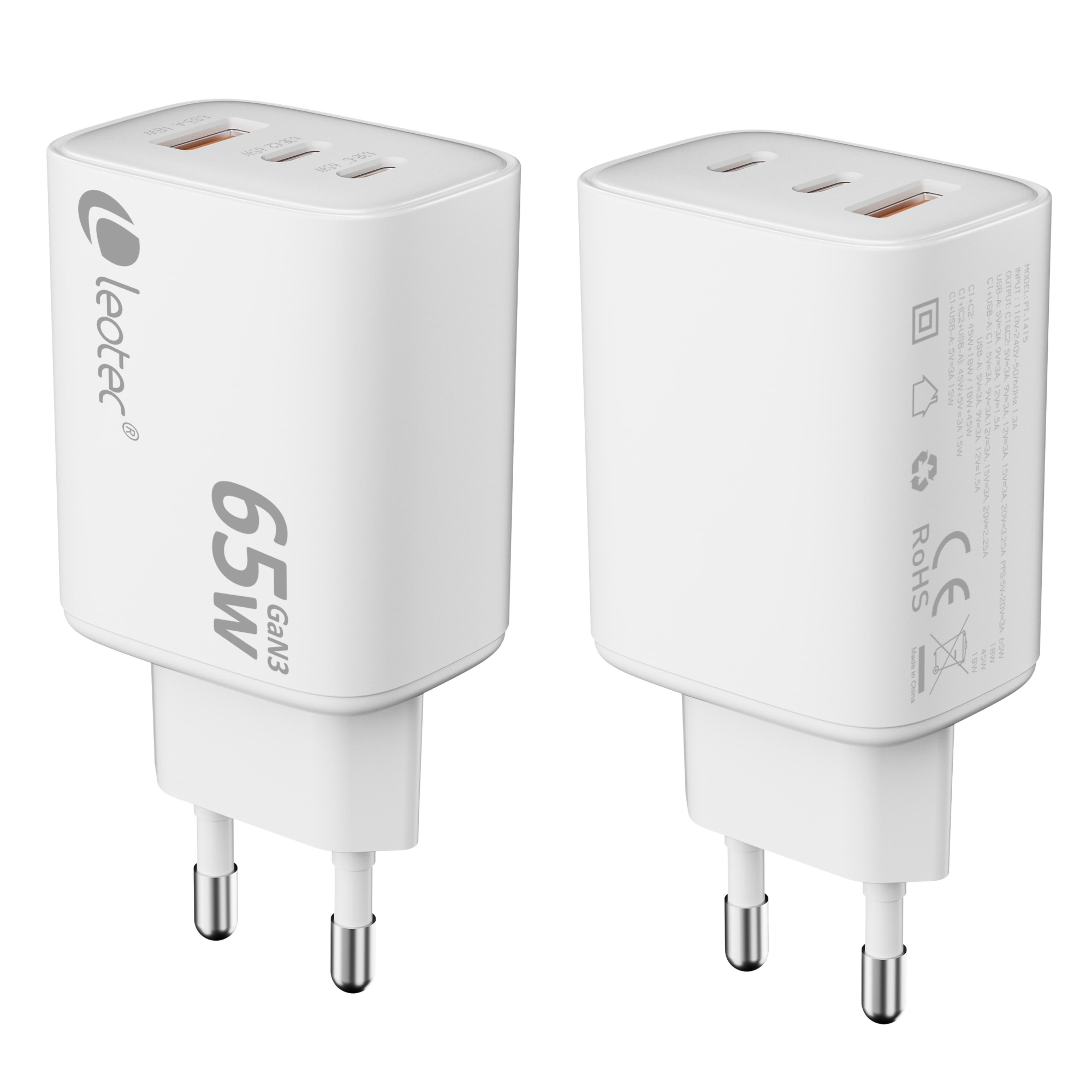 CARGADOR UNIVERSAL 65W GAN ULTRA SLIM 2 USB C PD+1 USB A BLANCO