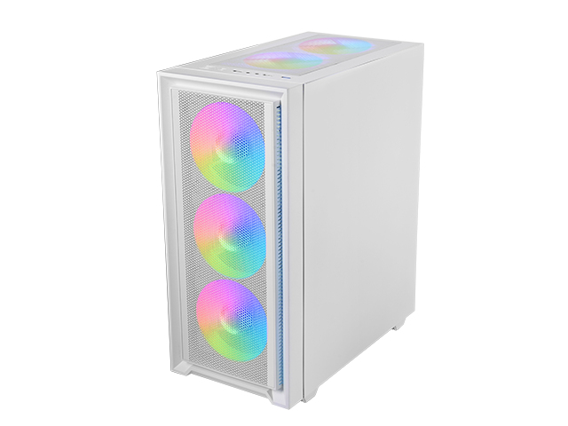 MC-AIR, Caja Gaming ATX, 4x Ventiladores FRGB Rainbow 120mm, Panel Frontal Mesh, Ventana Lateral Completa Cristal Templado, Semitorre PC Doble Cámara, Soporte Refrigeración Líquida, Blanco