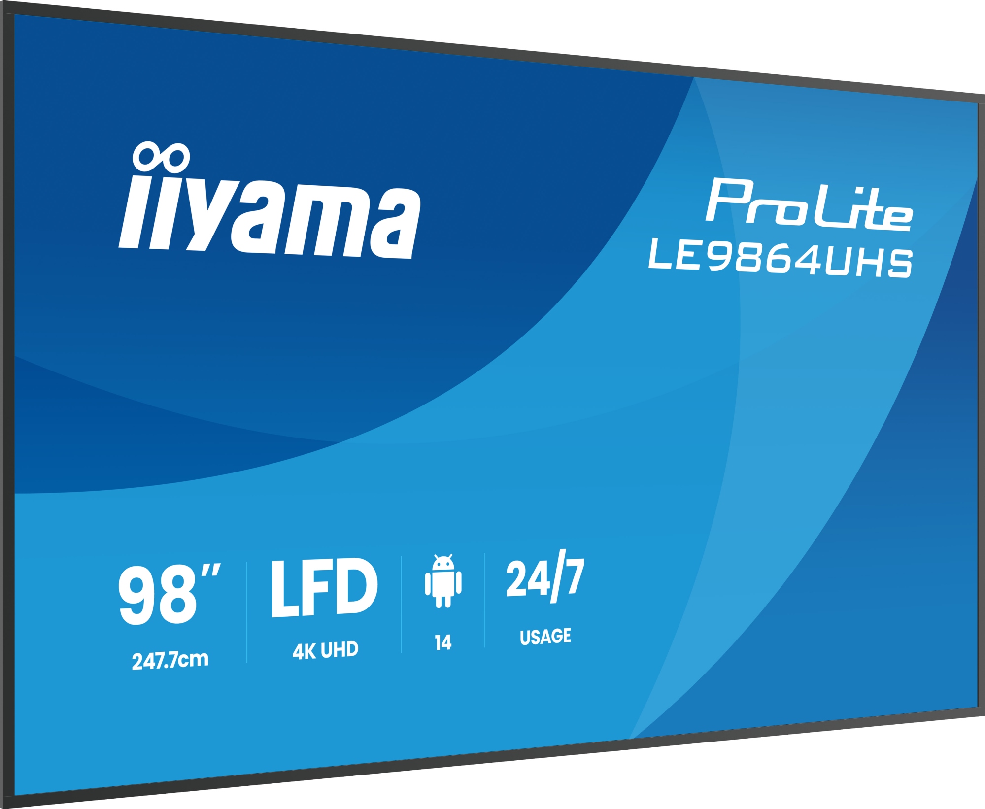 LE9864UHS-B1AG pantalla de señalización Pantalla plana para señalización digital 2,49 m (98") Wifi 500 cd / m² 4K Ultra HD Negro Procesador incorporado Android 24/7
