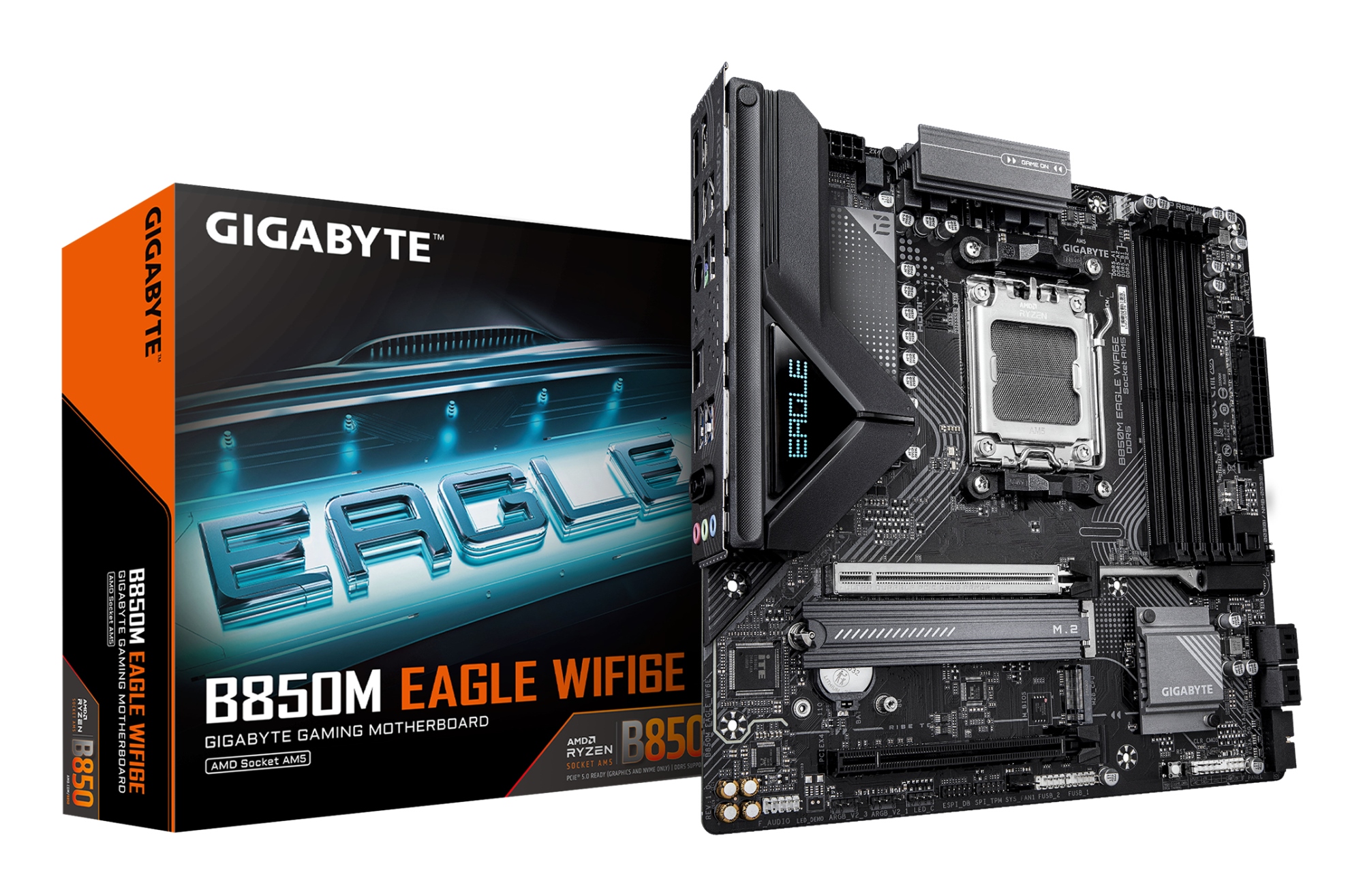 B850M EAGLE WIFI6E Placa Base - Procesadores AMD Ryzen Serie 9000, VRM digital de 8+2+2 fases, hasta 8200MHz DDR5 (OC), 1xPCIe 5.0 + 1xPCIe 4.0 M.2, Wi-Fi 6E, LAN 2.5GbE, USB 3.2 Gen 2