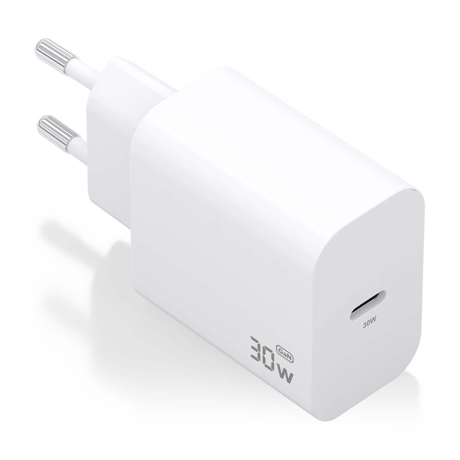 Cargador GaN 30W, 1xUSB-C PD3.0, Blanco