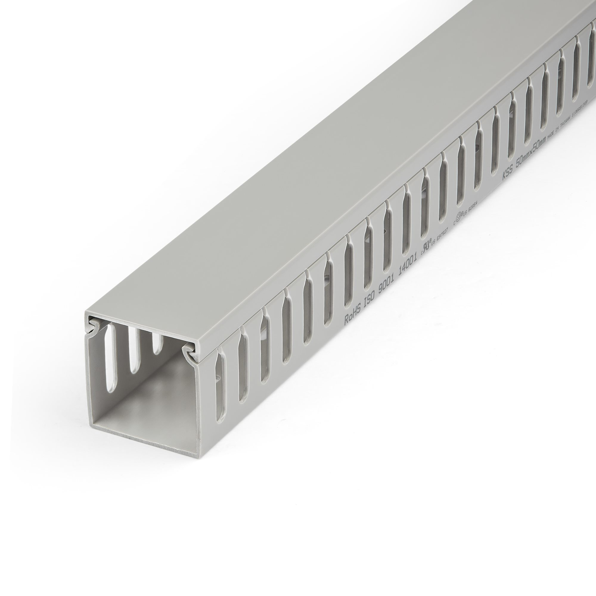Canaleta para Cableado con Ranura Abierta y Tapa, 50 mm An x 50 mm Al - 2 m Lar - Ranuras de 8 mm, Cubierta de PVC o Conducto de Pared para Cables de Red - Para un Máximo de 80 Cables - UL