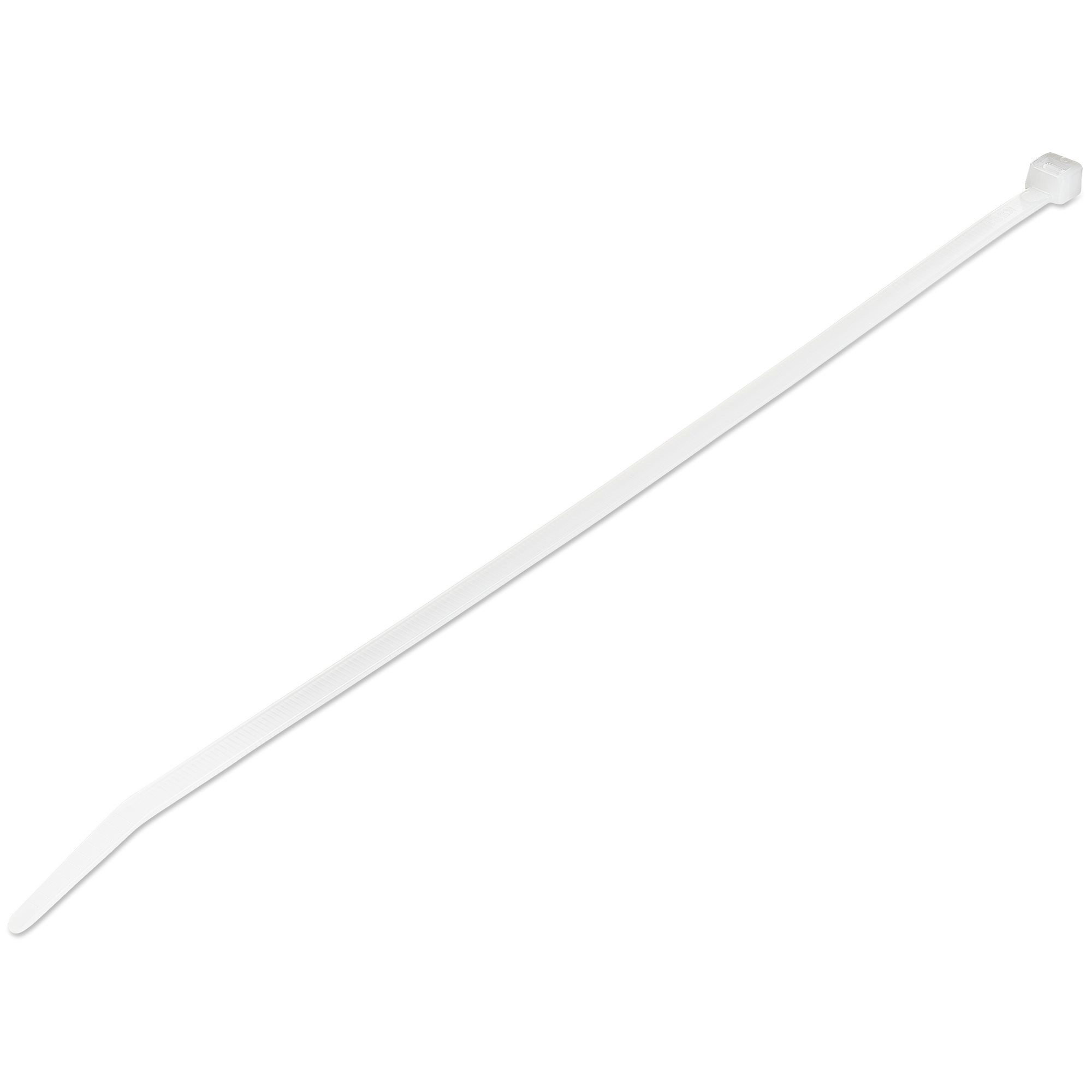 Bridas de 25cm para cables - 4 mm de ancho, 68 mm de diámetro, soportan 22 kg de tensión, de nylon, cierre automático y punta curva, 94V-2/UL, paquete de 100 - blancas