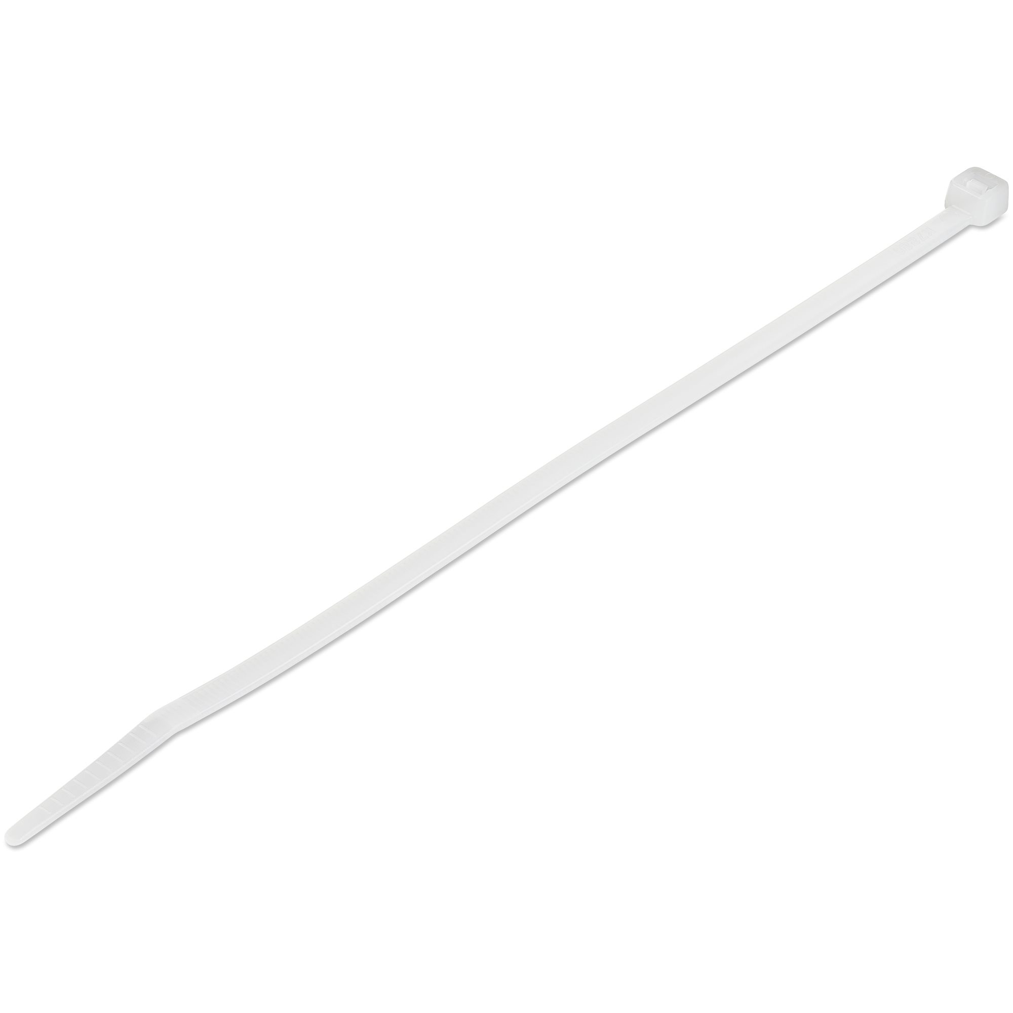 Bridas de 20cm para cables - 4 mm de ancho, 55 mm de diámetro, soportan 22 kg de tensión, de nylon, cierre automático y punta curva, 94V-2/UL, paquete de 100 - blancas