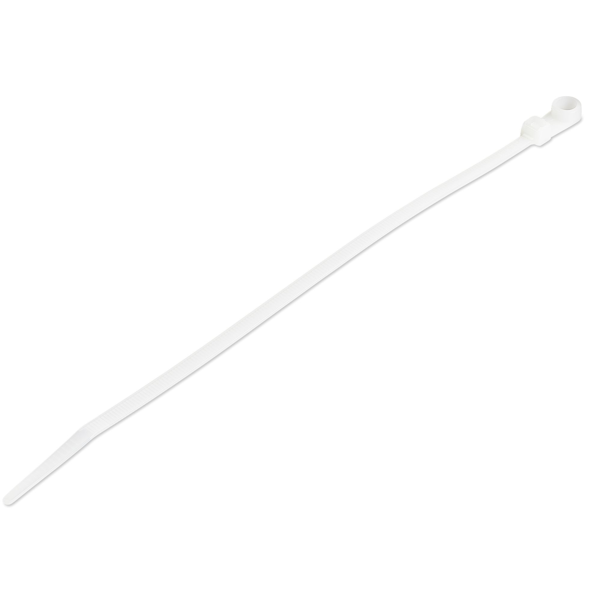 Bridas sujetacables de 20cm con perforación de montaje - 4 mm de ancho, para grupo de cables de 52 mm, soportan 22 kg de tensión, de Nylon 66, UL, paquete de 100