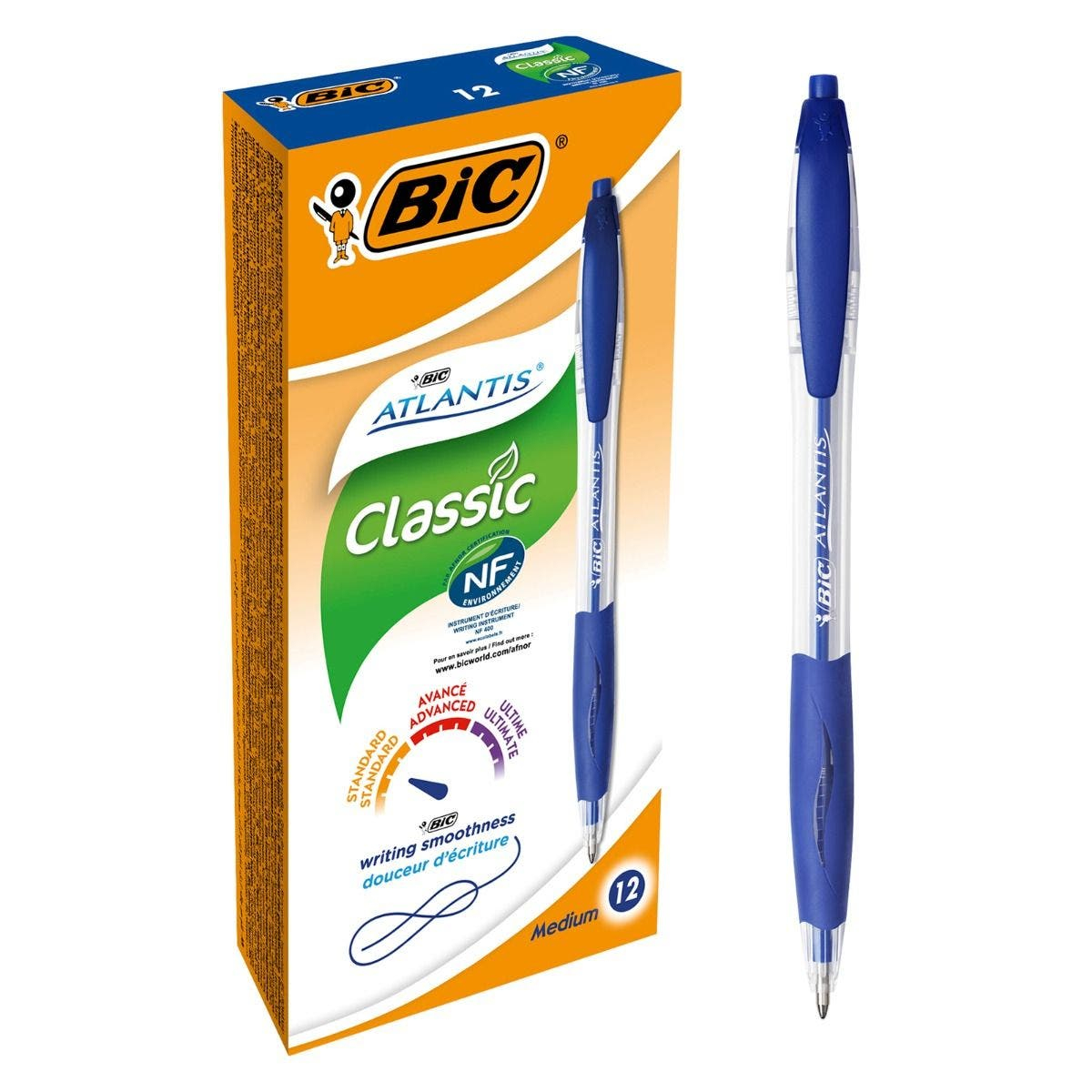 Atlantis Classic Azul Bolígrafo de punta retráctil con mecanismo de giro Medio 12 pieza(s)