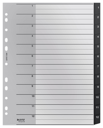 12090000 lengüeta de índice Separador numérico con pestaña Polipropileno (PP) Negro, Blanco