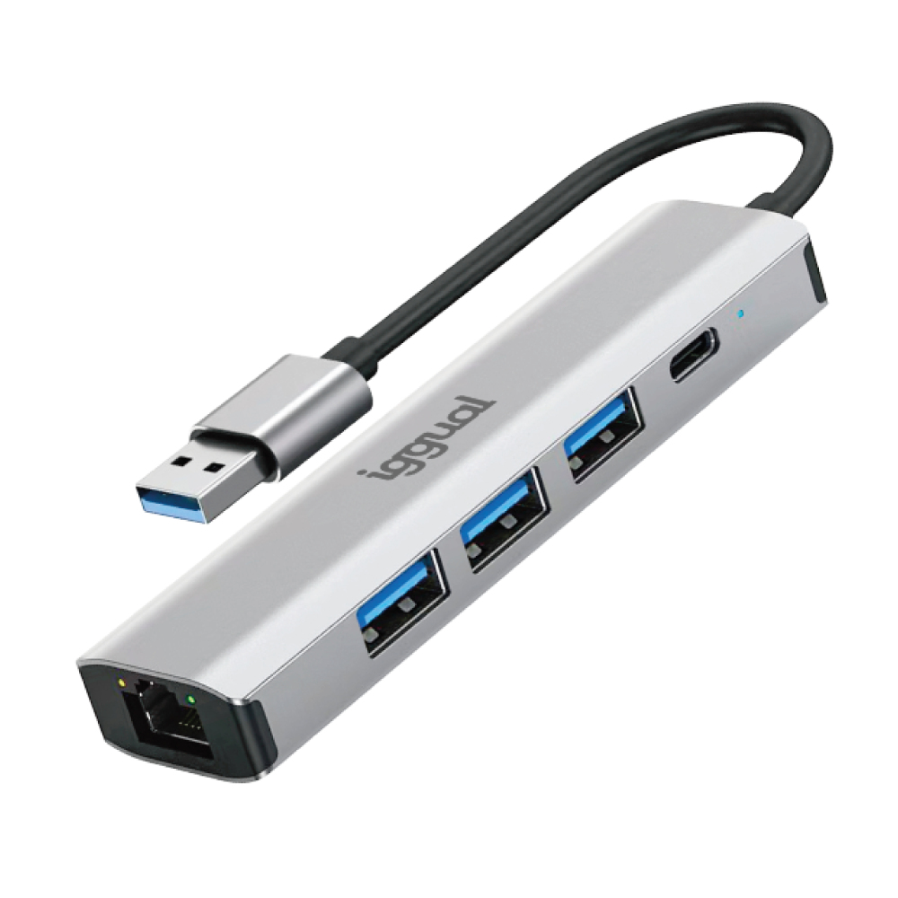 Hub USB-A 5 puertos 3xUSB + RJ45 + tipo C