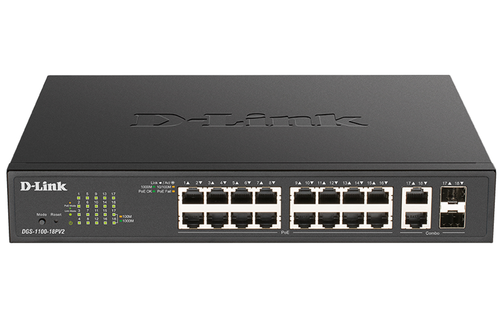 DGS-1100-18PV2 switch Gestionado L2 Gigabit Ethernet (10/100/1000) Energía sobre Ethernet (PoE) 1U Negro