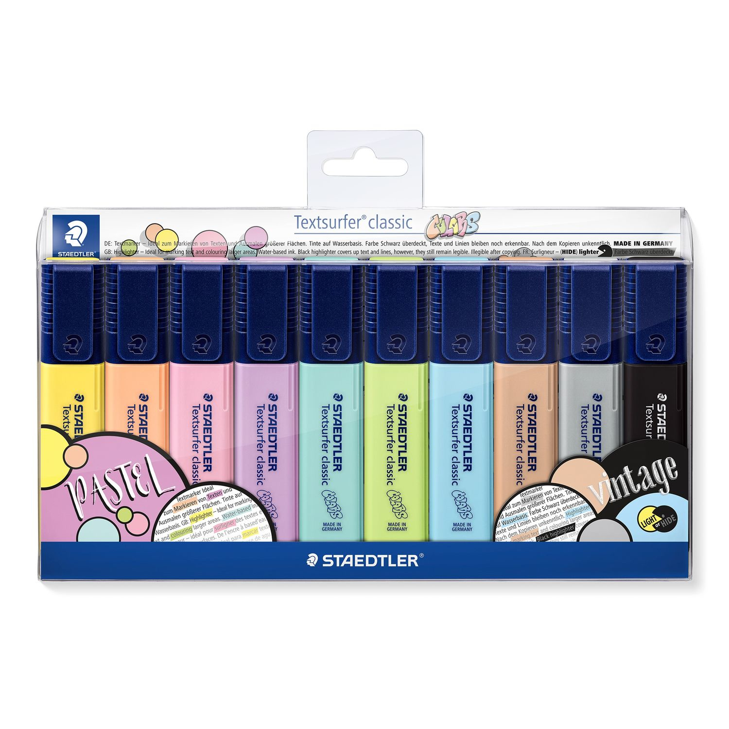 364 C marcador 10 pieza(s) Punta de cincel Negro, Marrón, Azul claro, Gris claro, Cal, Menta, Melocotón, Rosa, Violeta, Amarillo