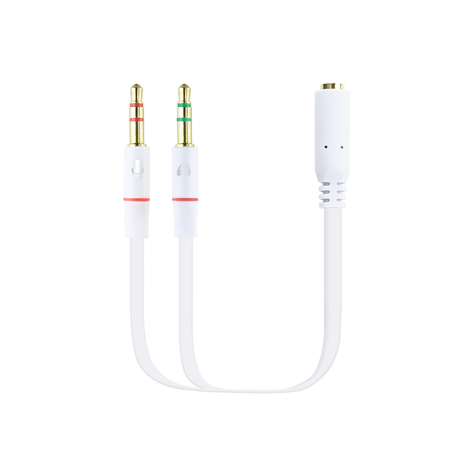 Cable Adaptador Audio Jack 3.5/H de 4 Pines a 2 Jack 3.5/M de 3 Pines, Blanco, 20 Cm