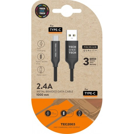 TEC2003 cable USB 1 m USB A USB C Negro