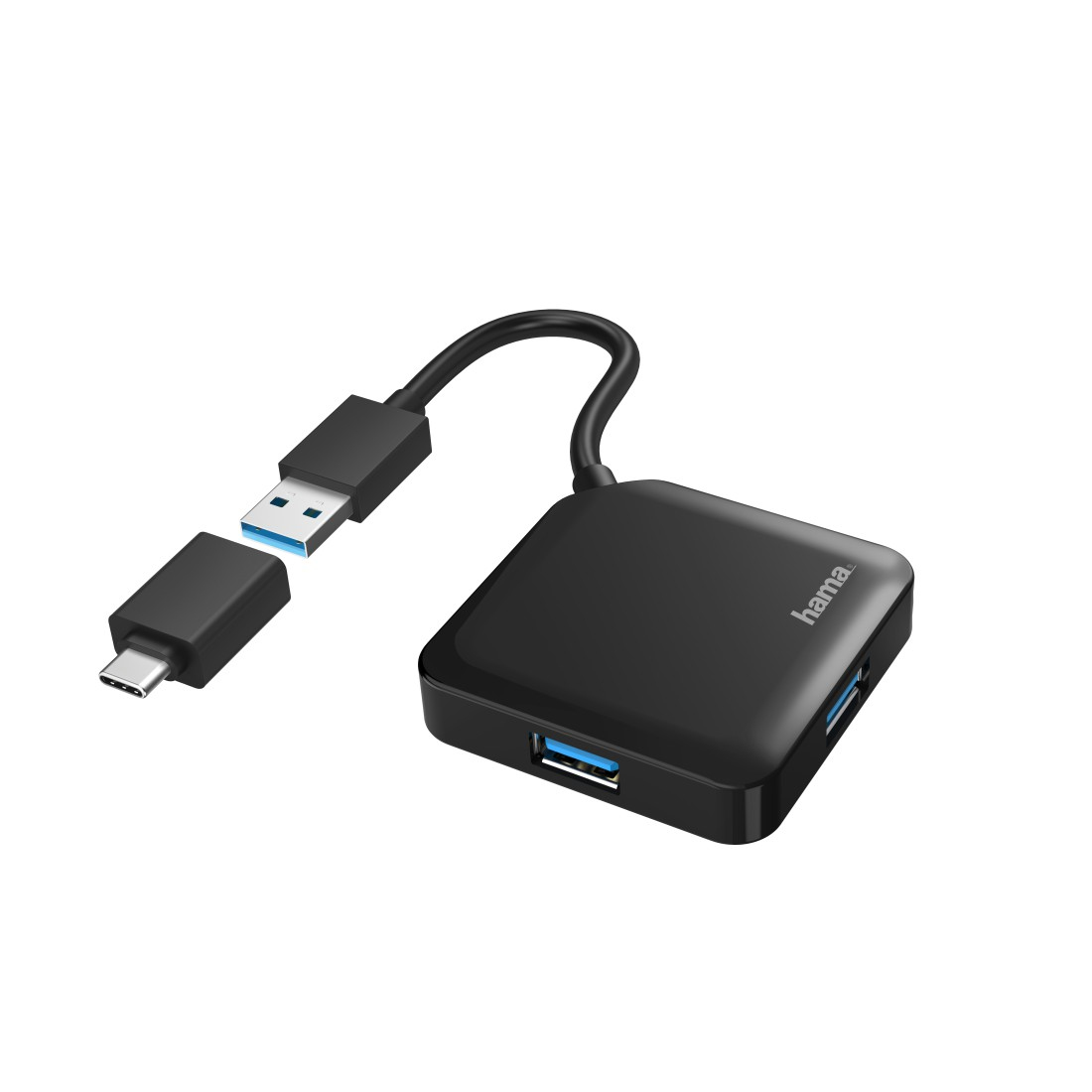 HUB USB con 4 Puertos y Adaptador USB-C (Conexión de Múltiples Dispositivos, Transformador Universal USB a USB-C, USB 3.2 con Transmisión de 5Gbit/s), Color Negro