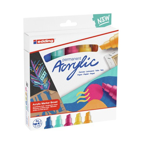 5000 Acrylic Marker Broad marcador permanente Punta de cincel Azul, Naranja, Púrpura, Turquesa, Amarillo 5 pieza(s)