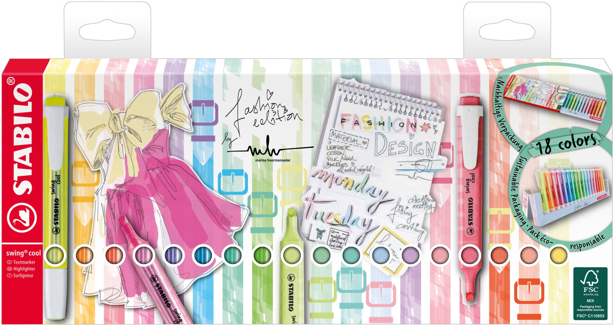 swing cool Deskset marcador permanente Azul, Verde, Naranja, Pastel, Rosa, Rojo, Amarillo 18 pieza(s)