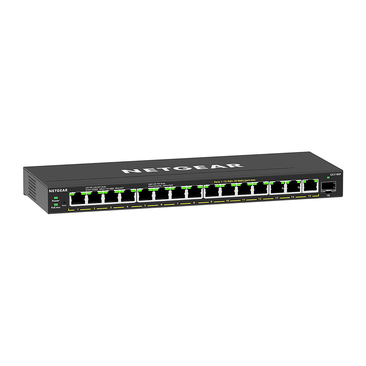 GS316EP Gestionado Gigabit Ethernet (10/100/1000) Energía sobre Ethernet (PoE) Negro