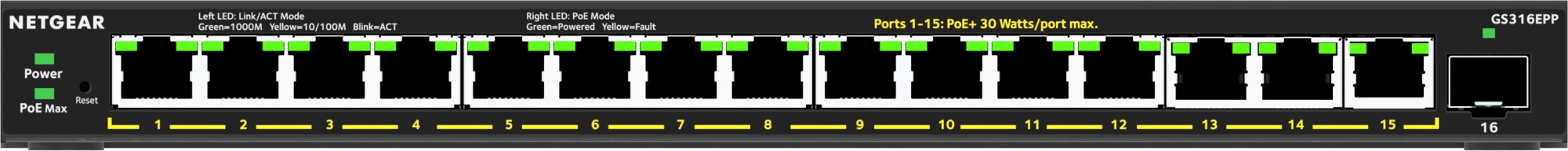 GS316EPP Gestionado Gigabit Ethernet (10/100/1000) Energía sobre Ethernet (PoE) Negro