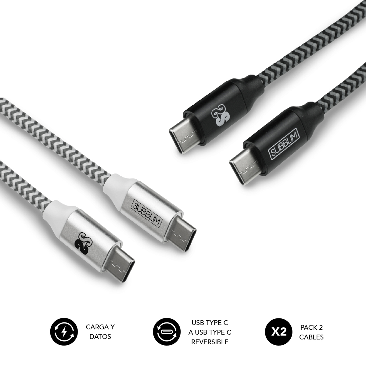 PACK 2 CABLES USB TIPO USB-C A USB-C 1 M BLACK/SILVER