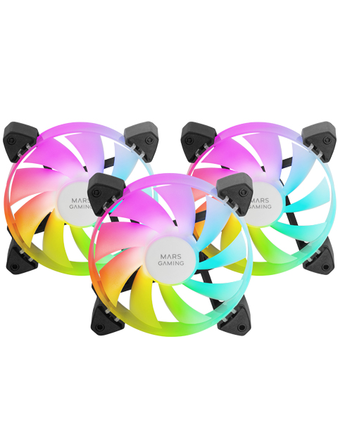 MF-3A, Kit 3x Ventiladores FDB Ultrasilenciosos 120mm, Iluminación ARGB Rainbow 360º Sin Marco, Ventialdores 3en1 con Compatibilidad Total ARGB, Doble Conector ARGB Macho + Hembra, Negro