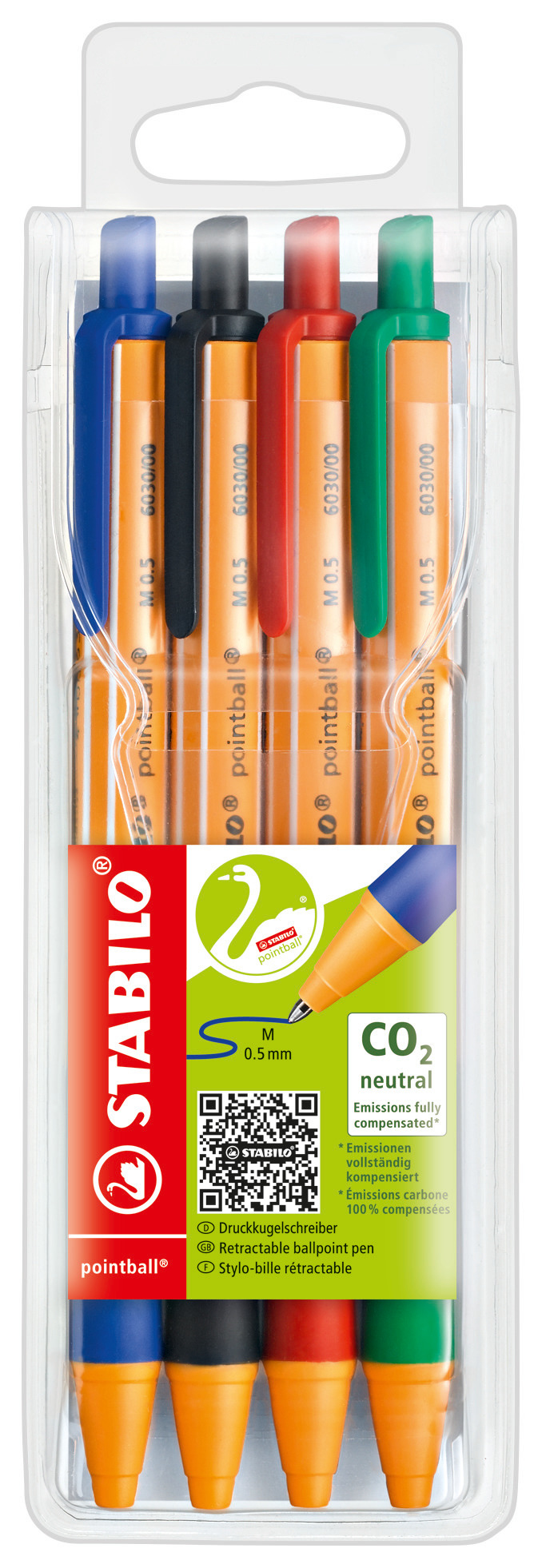 pointball Negro, Azul, Verde, Rojo Bolígrafo de punta retráctil con pulsador 4 pieza(s)