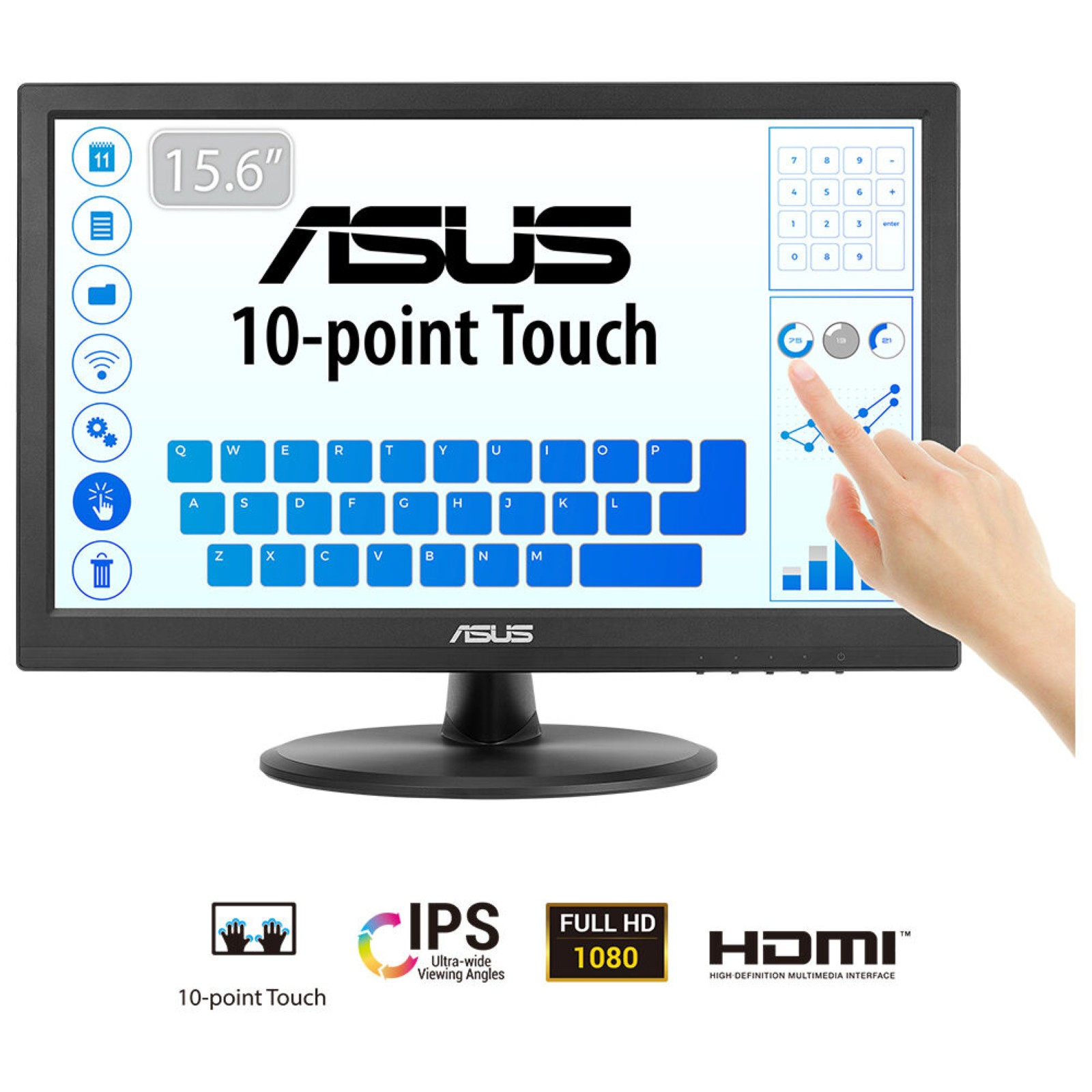 Touch VT169HE pantalla para PC 39,6 cm (15.6") 1920 x 1080 Pixeles Full HD LED Pantalla táctil Mesa Negro