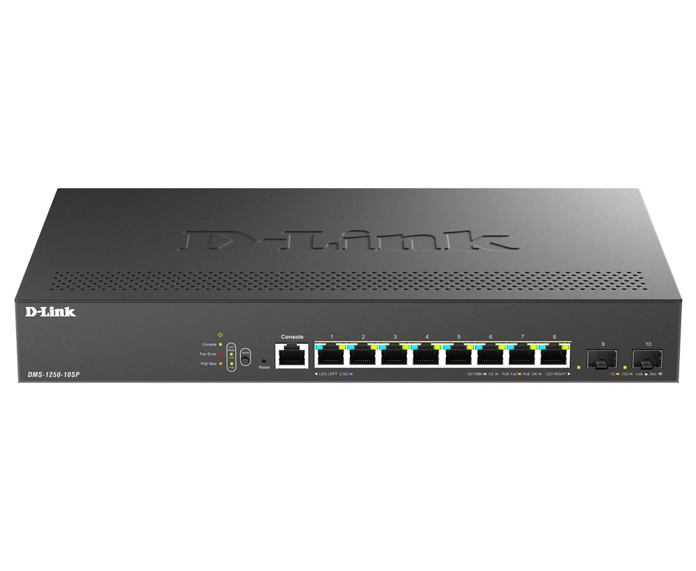 DMS-1250-10SP/E switch Gestionado 2.5G Ethernet (100/1000/2500) Energía sobre Ethernet (PoE) Negro