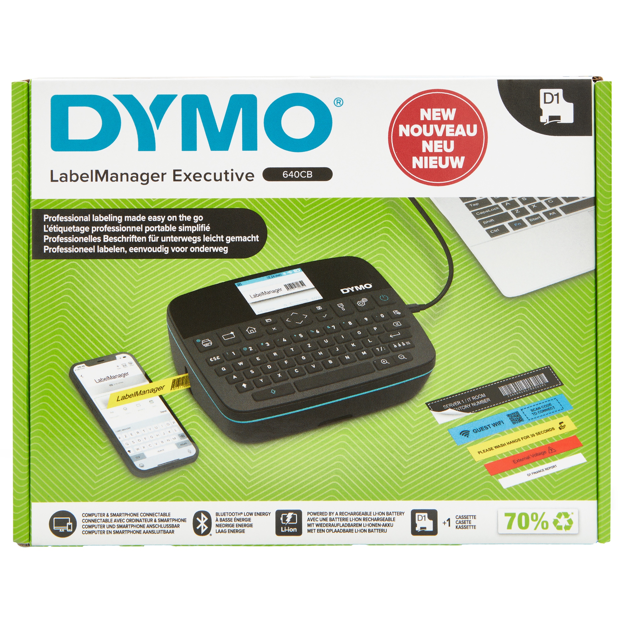 LabelManager Executive 640 CB Impresora de etiquetas portátil | Máquina etiquetadora compacta | Conectividad dual Bluetooth y USB | Compatible con etiquetas estándar y duraderas D1