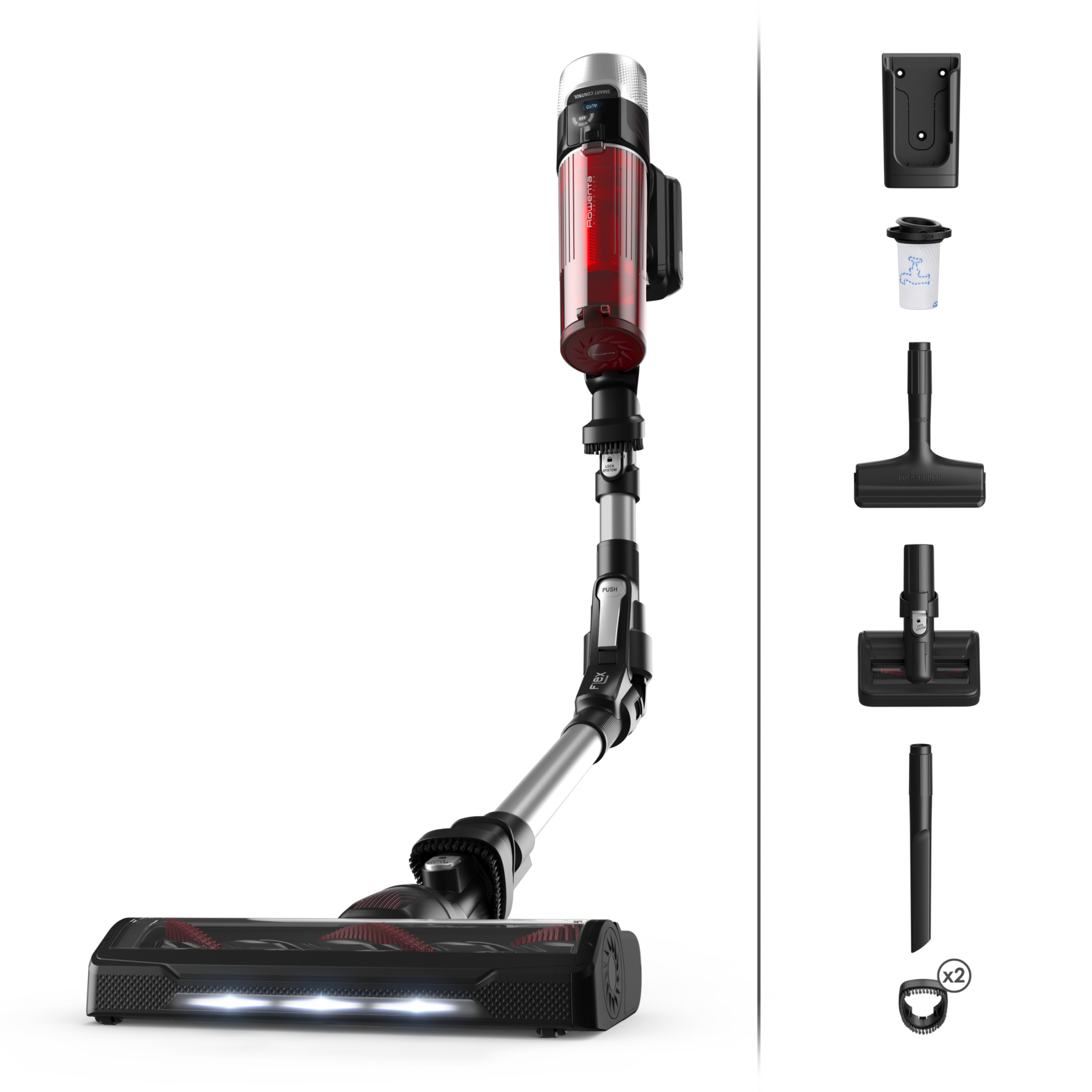 RH2077 Aspiradora escoba 2 en 1 Batería Secar Sin bolsa 0,4 L 250 W Negro, Rojo