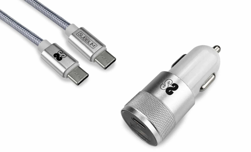 SUBCHG-5CPD10 cargador de dispositivo móvil Smartphone Plata Encendedor de cigarrillos, USB Carga rápida Auto